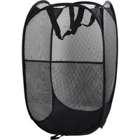 Panier à Linge Pliable, Pop Up en Maille Filet Sac à Linge avec Manipuler Grand Panier à Linge Noir Panier à Linge Sale (Noir)