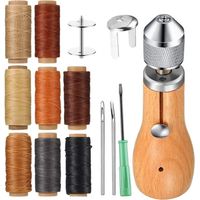 Kit de Couture pour Cuir, Polyvalent Aiguille Cuir Avec 8 faisceaux de fils, Ensemble d'outils de Couture à la Main,avec Fil Ciré, pour Coudre du Cuir et de la Toile