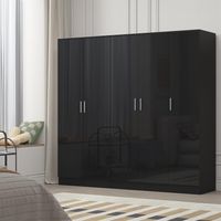 Reflect 2pc Wardrobe Bundle - 3 Door Plain + 2 Door Plain - Black Gloss & Black Oak
