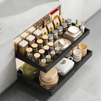 Adhesive Kitchen Drawer Sliding Drawer Cupboard Drawer Telescopic Extendable Drawer 32-52cm B x 42cm W x 7.5cm H Divine Kitchen Organizer (Grey)