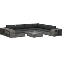 10-tlg. Garten-Lounge-Set mit Auflagen Poly Rattan Grau vidaXL