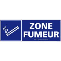 Panneau Information "ZONE FUMEUR". Signalisation Information. Panneau horizontal. Autocollant, PVC ou Alu au choix - Plastique PVC 1,5 mm - 350 x 125 mm
