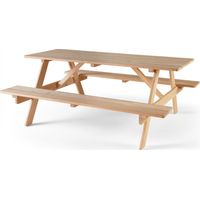 Oviala – Table de pique nique en bois FSC 6 places – Structure en bois de Hemlock – Finition vernis transparent – Dimensions 182,5 x 153 cm