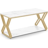 BarberPub Beistelltisch Gold, Couchtisch mit 2 Ablagen, Sofatisch aus Holz, Moderner Wohnzimmertisch Metall, Kaffeetisch für Wohnzimmer, Schönheitssalon, 2196