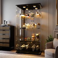 Pergar – Vitrine en verre trempé 4 étagères – Éclairage d'ambiance réglable – Poignée métallique – Serrure de sécurité – Dimensions 80.5x36.5x164 cm