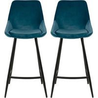 Lot de 2 chaises de bar H75 cm en velours bleu - ORMOY