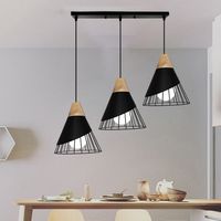 3 Luces Lámpara Colgante en Forma de Bádminton E27 Lámpara de Techo de Metal y Madera Creativode Pantalla Ø25cm para Comedor Sala de Estar Dormitorio Negro
