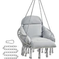 Fauteuil Suspendu, Chaise avec Coussin, Déco Maison Cocooning, Bohème, Chambre, Terrasse, Balcon, Jardin, Capacité 120 kg, Accessoires Inclus, Gris Tourterelle