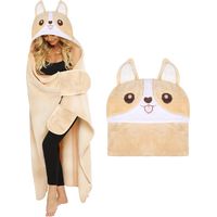 Corgi Blanket with Sleeves and Hood for Dog Owners Cuddly Blanket Fluffy Cute Blanket Hoodie Portable, Funny Gifts for Women Children for Christmas 110 x 170 cm