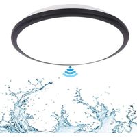 Plafonnier LED avec Radar Crépusculaire, 25W Noir Rond Plafonnier avec Détecteur de Mouvement 6000K, Ø30cm Ultra Mince Lampes Plates Plafonniers pour Couloir Escalier Véranda