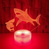 Shark 3D Night Light lampe Illusion d’optique avec 16 couleurs télécommande requin anniversaire