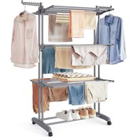 Songmics – Étendoir à linge pliable mobile 4 niveaux – 64 x 126 x 172 cm – Grande capacité 35 kg – 2 roulettes avec freins – Utilisation intérieure et extérieure