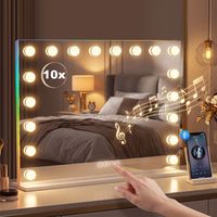 Miroir maquillage Hollywood 18 ampoules LED. 3 couleurs d'éclairage. lumière RGB. haut-parleur Bluetooth. blanc