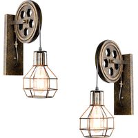 2PCS Industrial Retro Hierro Apliques Loft Polea Lámpara de pared para iluminación interior Bronce