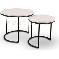 PAULA SET DI 2 TAVOLI ROTONDI STRUTTURA IN METALLO E BASE IN MDF D.35-43CM BIANCO E STRUTTURA NERA