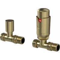 Galiflo Straight Thermostatic Radiator Valve & Lockshield – Brushed Brass, 15mm TRV