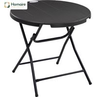 Table de jardin ronde pliante 4 places avec plateau effet bois HDPE et cadre en acier HOMAIRE