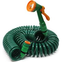 Wiltec – Tuyau d’arrosage en spirale 15 m – Flexible avec buse multifonction 5 modes – Raccord universel 1/2 et 3/4 pouce – Caoutchouc et plastique