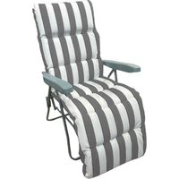 Sedia A Sdraio Con Cuscino Imbottito A Righe Bianca Grigia 73x60x102 Cm Reclinabile 512003