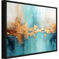 Gerahmtes Leinwandbild mit schwarzem Rahmen, Türkise Abstraktion für Wohnzimmer und Schlafzimmer, hochauflösender Druck, 100 x 70 cm