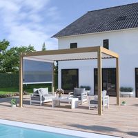Pérgola bioclimática autoportante Ombrea VS 3x4M - Aspecto madera/Blanco + 1 Estor 3M blanco