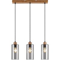 Lampe suspendue tanno en métal chêne en verre teinté e27 3 x max, 25W l: 48 cm h: 150 cm Ø10cm dimmable