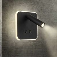 Appliques murales Feux de chevet LED Lampe murale hotel intérieur Lumières mural lit Lampe murale couloir avec interrupteur 3W + 10W (Carré) (Carré,Noir)