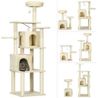 Katzenbaum, Kletterbaum, Kratzbaum, 171 cm hoch, mit 2 Höhlen, 6 Plattformen und 2 Hängebommeln, beige