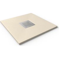 Mineralguss-Duschwanne extra flach SLATE Schieferoptik Beige 90x90 cm Ablaufschutz in Chrom