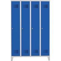 STIER Garderobenspind Premium mit Füßen 4 Abteile Drehriegel lichtgrau/enzianblau