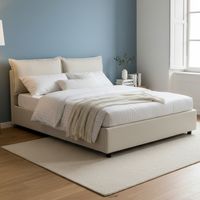 Talamo Italia - Letto alla francese Agalo, Letto contenitore in tessuto, Apertura frontale, adatto per materasso Cm 140x200, 100% Made in Italy, Beige