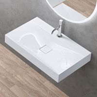 doporro Vasque à Poser 80cm avec Bonde Lavabo Suspendu Blanc Colossum810 Fonte Minérale Solid Surface 80x48x12cm