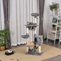 Griffoir pour chat avec panier, hamac et poteaux en sisal, gris