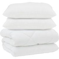Ensemble de couette en duvet, comprenant 3 oreillers, en microfibre blanche, garni de duvet d'oie.