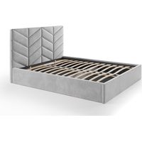 Lit coffre 180 x 200 cm - Tissu texturé - Gris - JUSTANI