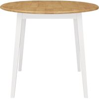 Hallowood Furniture Ledbury Drop Leaf Round Table, Small Foldable Kitchen Table with White Painted Frame and Oak Finish Top, Space-Saving Dining Solution for Homes and Apartments
