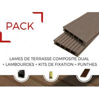 PACK 10m² Tarima Exterior Composite Dual + ACCESORIOS (4 colores) 2400mm - Beige Claro, 25mm grosor, 14cm ancho, 240cm largo