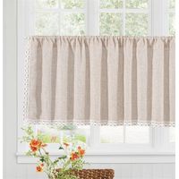 Café Rideau Boho en Lin Court Rideaux de Fenêtre avec Tige Poche Ferme Cuisine Rideaux De Fenêtre pour Décoratif Salon Petites Chambre pour Fenêtres Decor, Beige 1 Pièces 150x45 cm