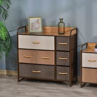 Cómoda de 7 cajones, mueble de almacenamiento con cajones plegables de tela - estructura de acero negro - 80 cm de largo x 29 cm de ancho x 78,5 cm de alto, multicolor