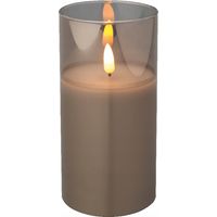 Candela decorativa a LED in vetro, grigia, 15 cm