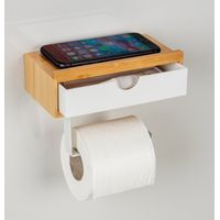 Soporte adhesivo para papel higiénico Inbara con estante, blanco. WENKO