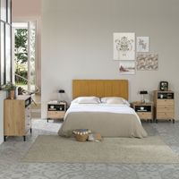 Gepolstertes Kopfteil MALMO 140x60 cm Senffarbe. für 135 cm Bett. Vertikale Stickerei. 8 cm dick. Inklusive Befestigungsmaterial zum Aufhängen.