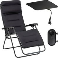 Ensemble Fauteuil Relax Transat Jardin - Chaise Longue Matelassé Avec Ombrelle Et Porte-gobelet - Rsx Clip - Aircomfort® - Noir Acier - Lafuma Mobilier