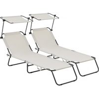 Set di 2 lettini prendisole pieghevoli "Lazy" - Con parasole - Beige
