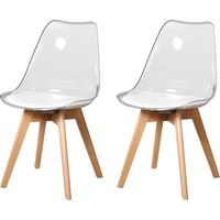 2 Chaises Tulipes Salle Ă Manger Scandinaves Bm Home Salle de Bureau, Pieds Bois de HĂŞtre Massif, Transparente, Assise Blanche