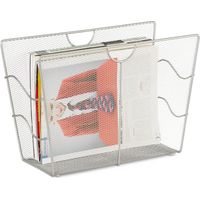 Relaxdays – Porte-revues en métal argenté – Maille tressée – Dimensions H27 x L39 x P17 cm – 2 poignées de transport – Design moderne ouvert
