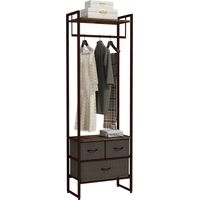 Perchero de ropa para recibidor con 3 cajones de tela tringle para perchas y estante de almacenamiento 58.5x30x178 cm marrón rústico
