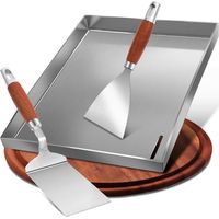 Lot de plancha de qualité supérieure avec spatule pour barbecue - 30 x 40 cm - Plaque de cuisson universelle en acier inoxydable massif de 4 mm - Pour barbecue à gaz et charbon