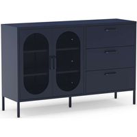 Mueble aparador 2 puertas 2 cajones modelo Dora acabado metal azul, 140cm(ancho) 90cm(alto) 40cm (largo)