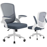 Ergonomic Office Chair Mesh Desk Chair with Storage Back Flip-Up Arms White and Grey